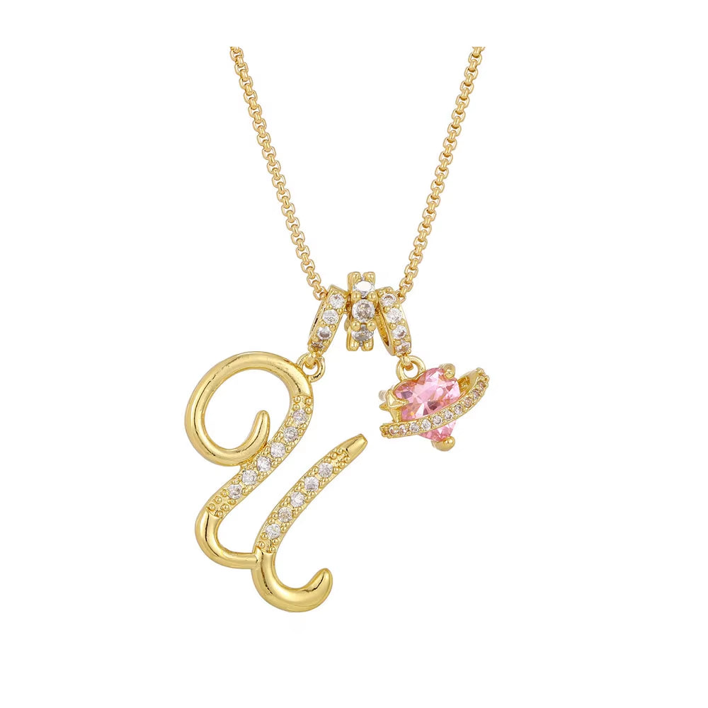 Women'S Initial Heart Necklace with Customizable Name Art Design Letter Jewelry Gold Chain Set Adjustable Size Hypoallergenic
