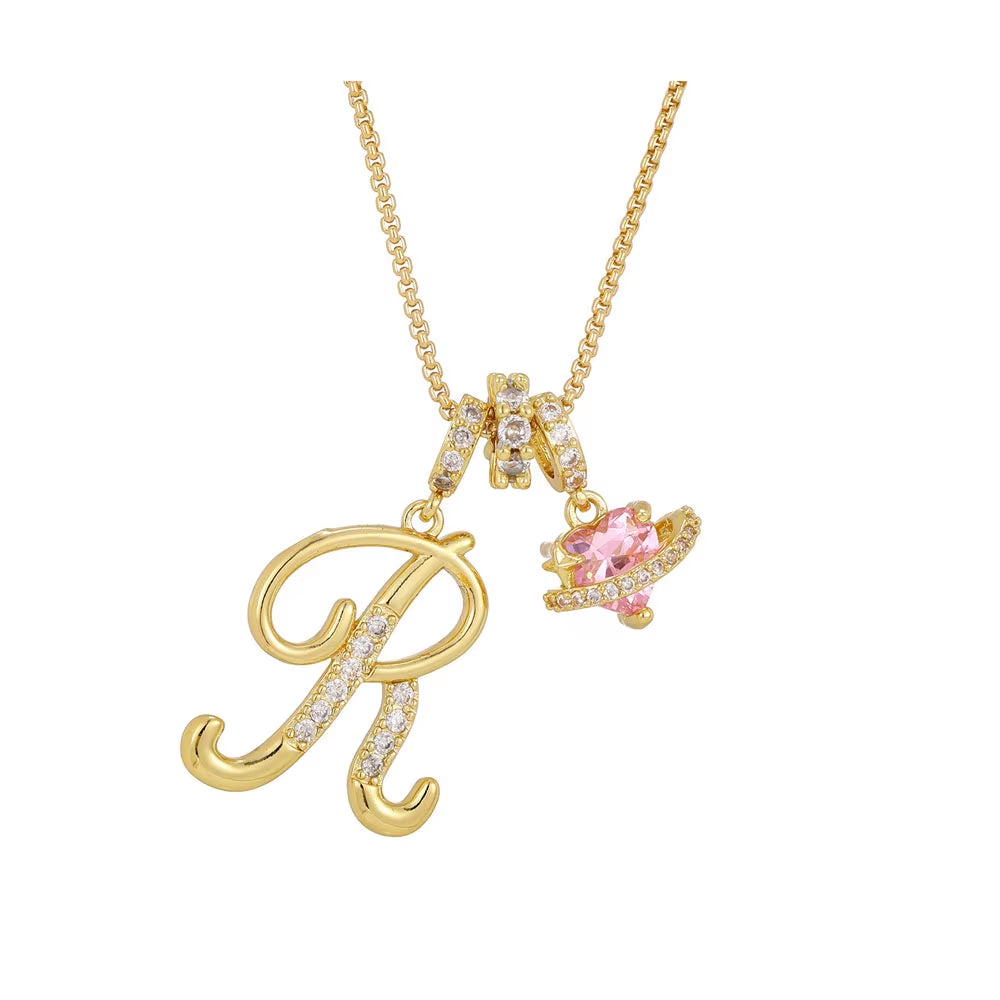 Women'S Initial Heart Necklace with Customizable Name Art Design Letter Jewelry Gold Chain Set Adjustable Size Hypoallergenic