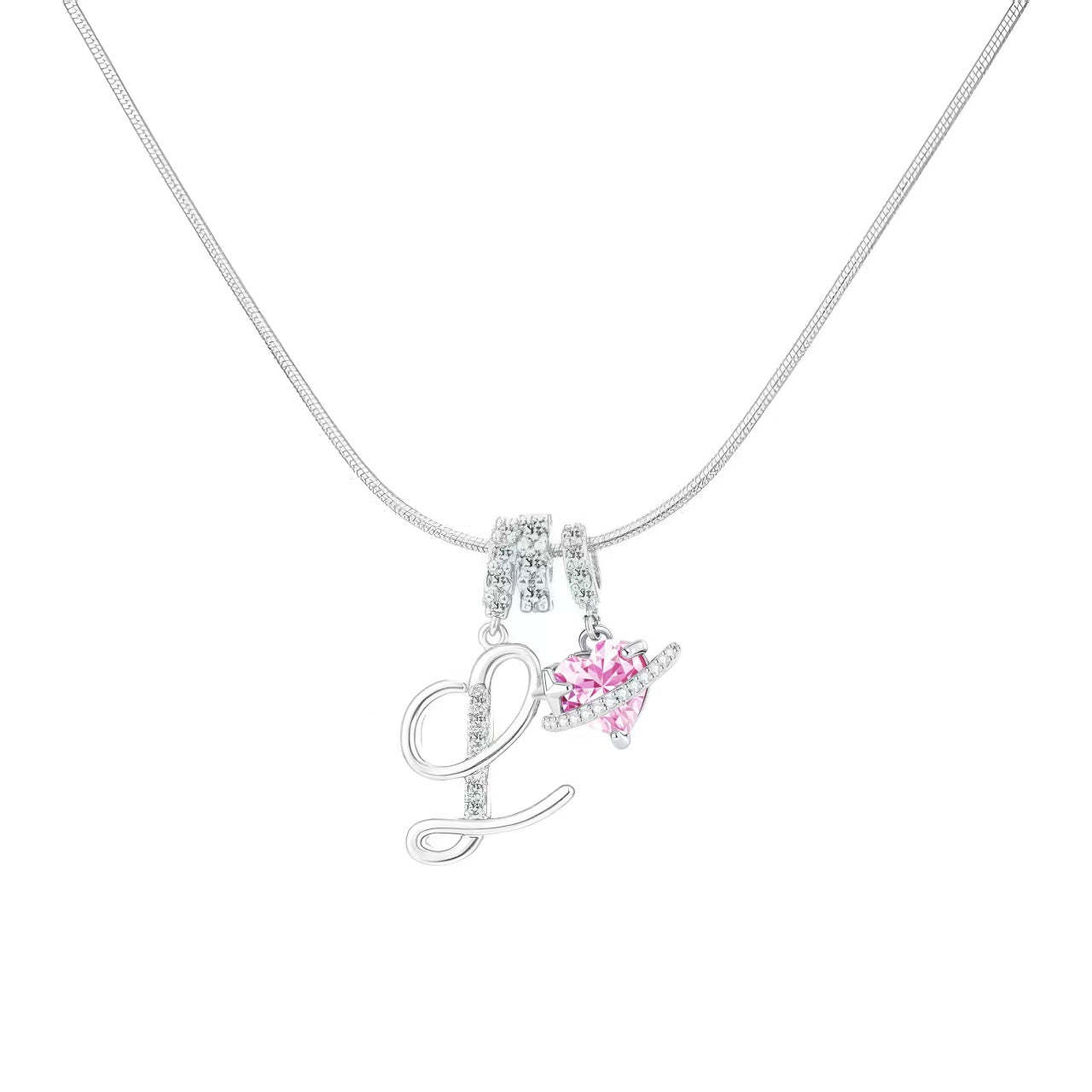 Women's Initial Heart Necklace - Silver