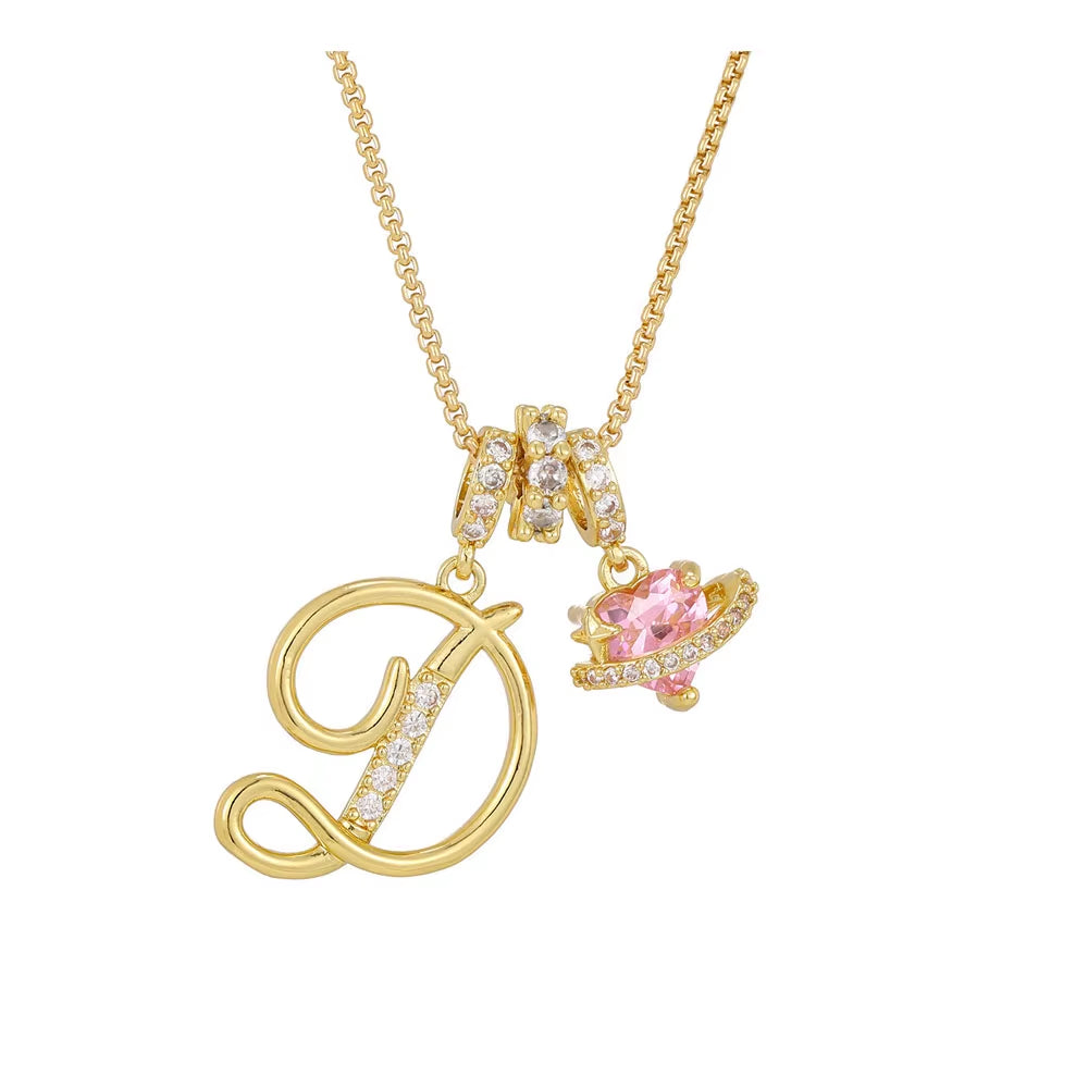 Women'S Initial Heart Necklace with Customizable Name Art Design Letter Jewelry Gold Chain Set Adjustable Size Hypoallergenic