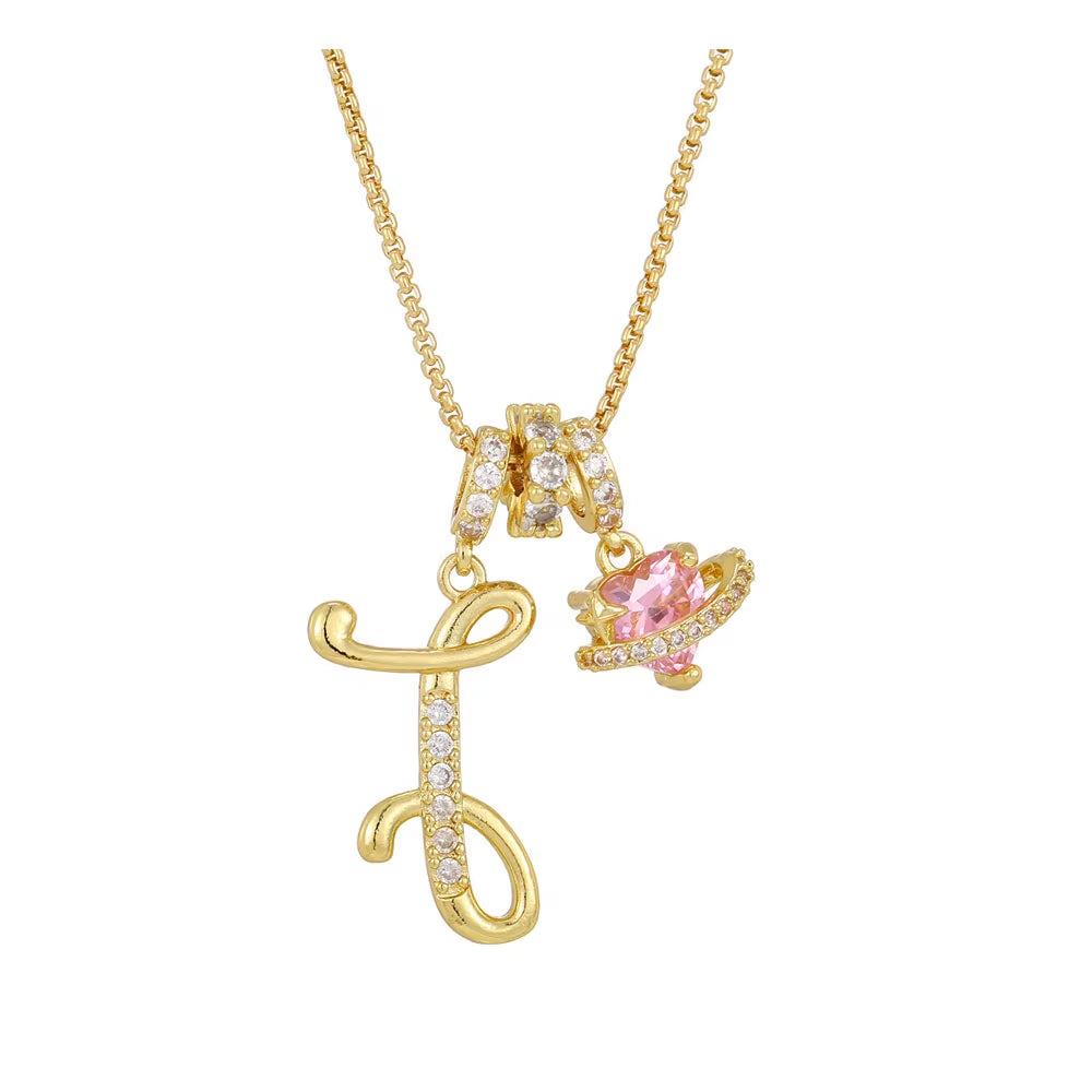 Women'S Initial Heart Necklace with Customizable Name Art Design Letter Jewelry Gold Chain Set Adjustable Size Hypoallergenic