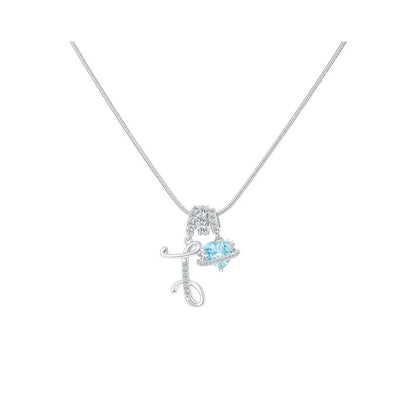 Heart-Shaped Necklace with the Initial of a Lady, Zircon Pendant, English Diamond Jewelry, Suitable for Friday
