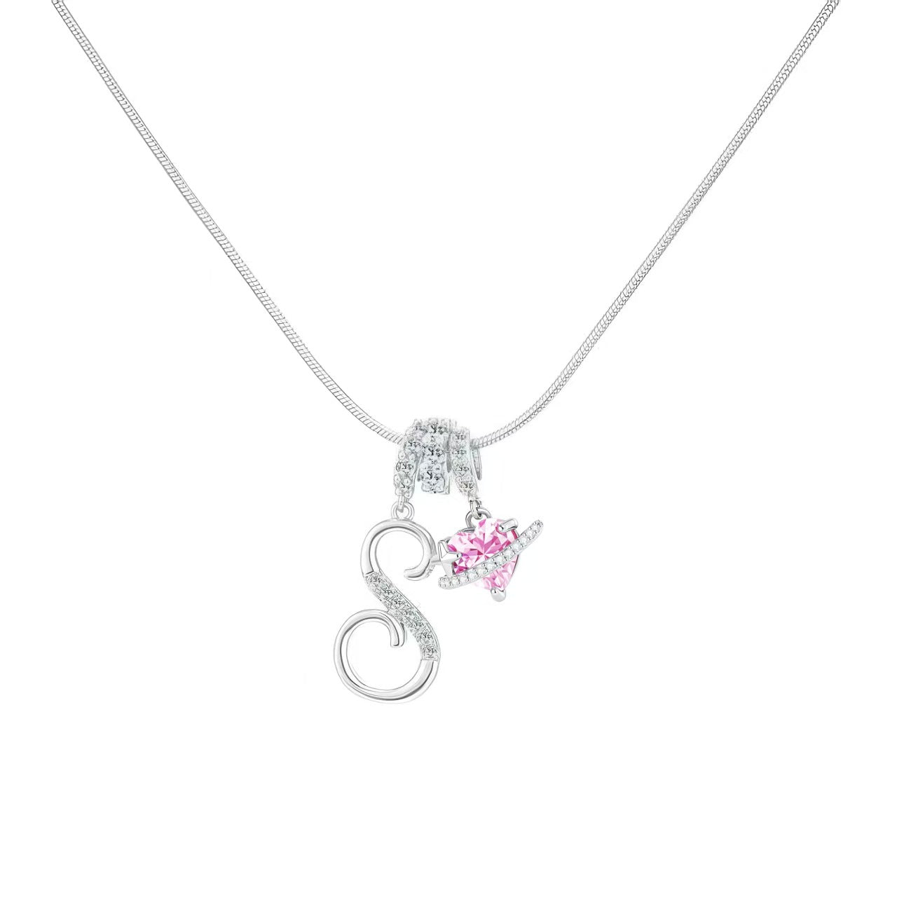Women's Initial Heart Necklace - Silver