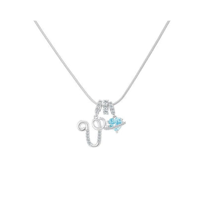 Heart-Shaped Necklace with the Initial of a Lady, Zircon Pendant, English Diamond Jewelry, Suitable for Friday