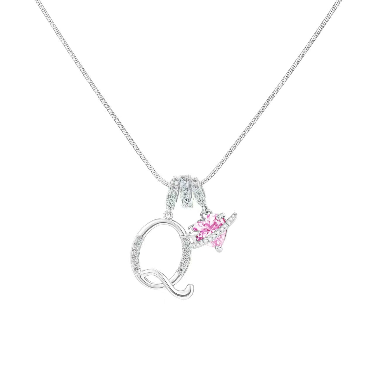 Women's Initial Heart Necklace - Silver
