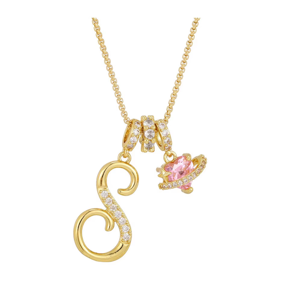 Women'S Initial Heart Necklace with Customizable Name Art Design Letter Jewelry Gold Chain Set Adjustable Size Hypoallergenic