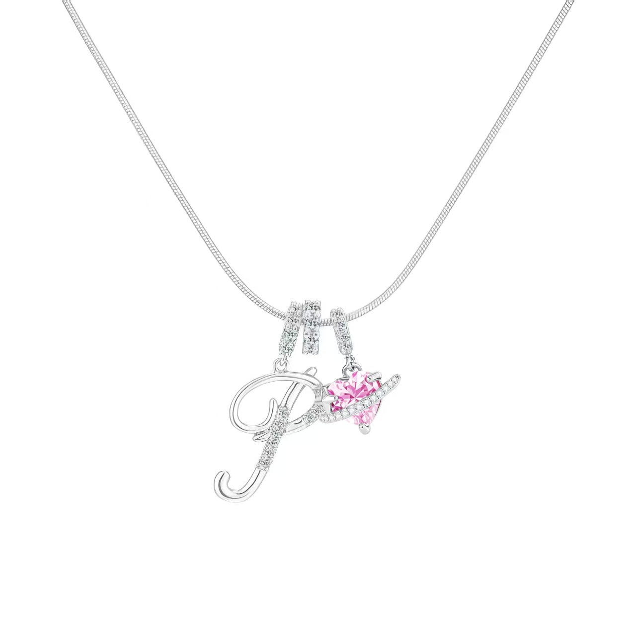 Women's Initial Heart Necklace - Silver