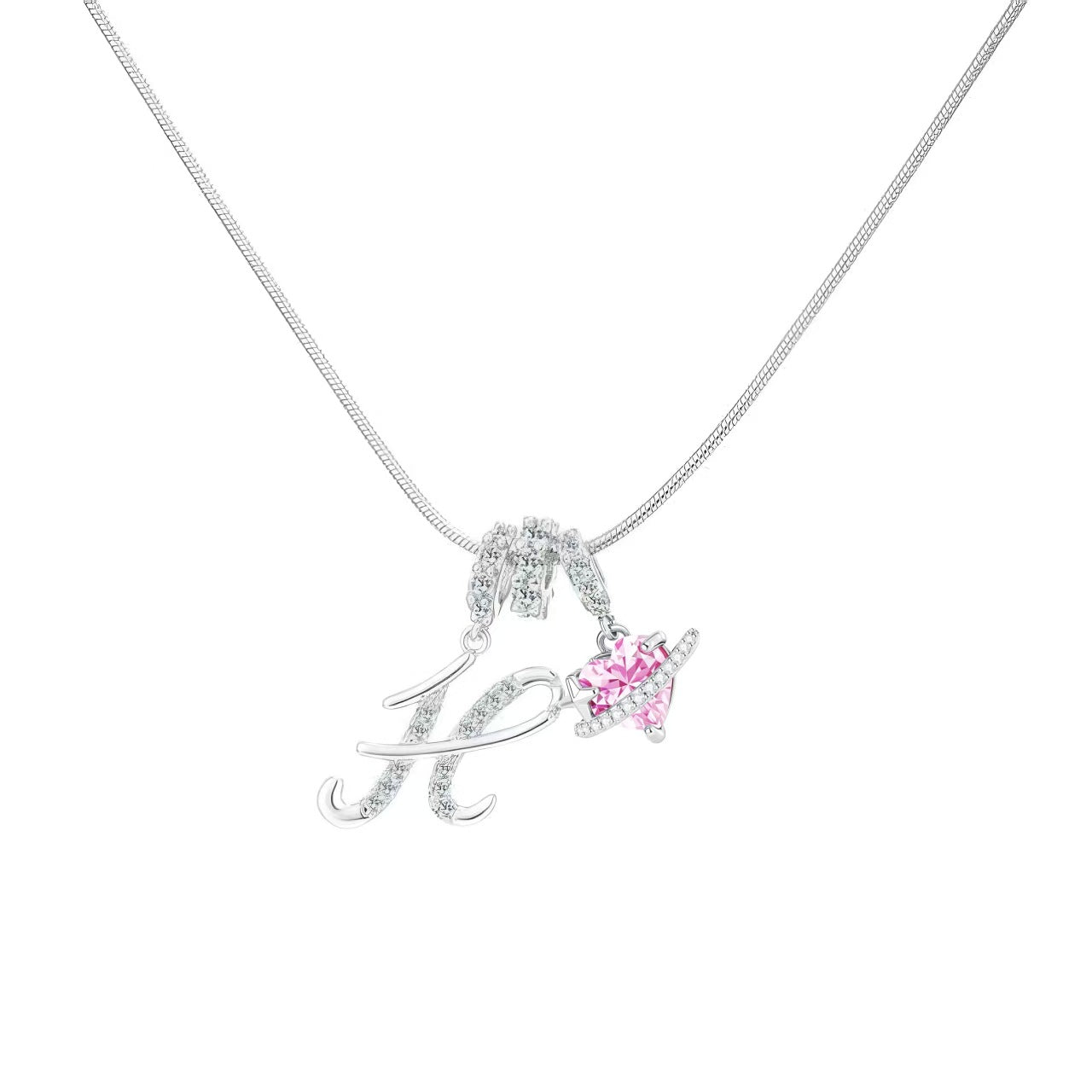 Women's Initial Heart Necklace - Silver
