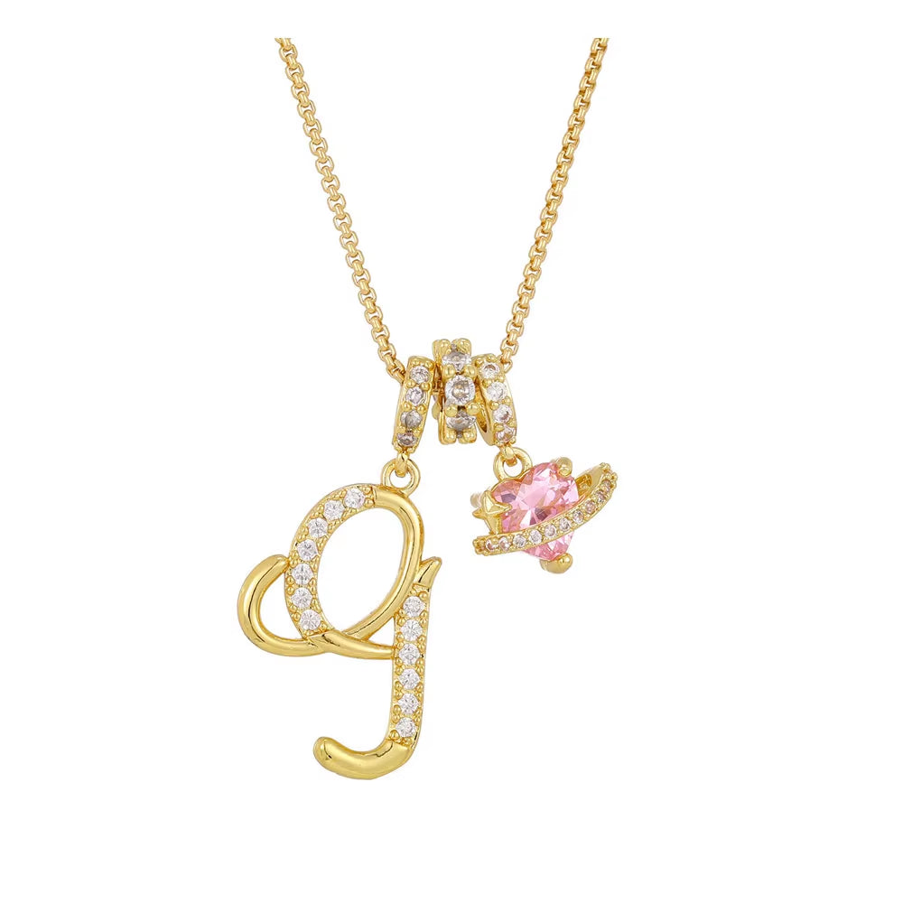 Women'S Initial Heart Necklace with Customizable Name Art Design Letter Jewelry Gold Chain Set Adjustable Size Hypoallergenic
