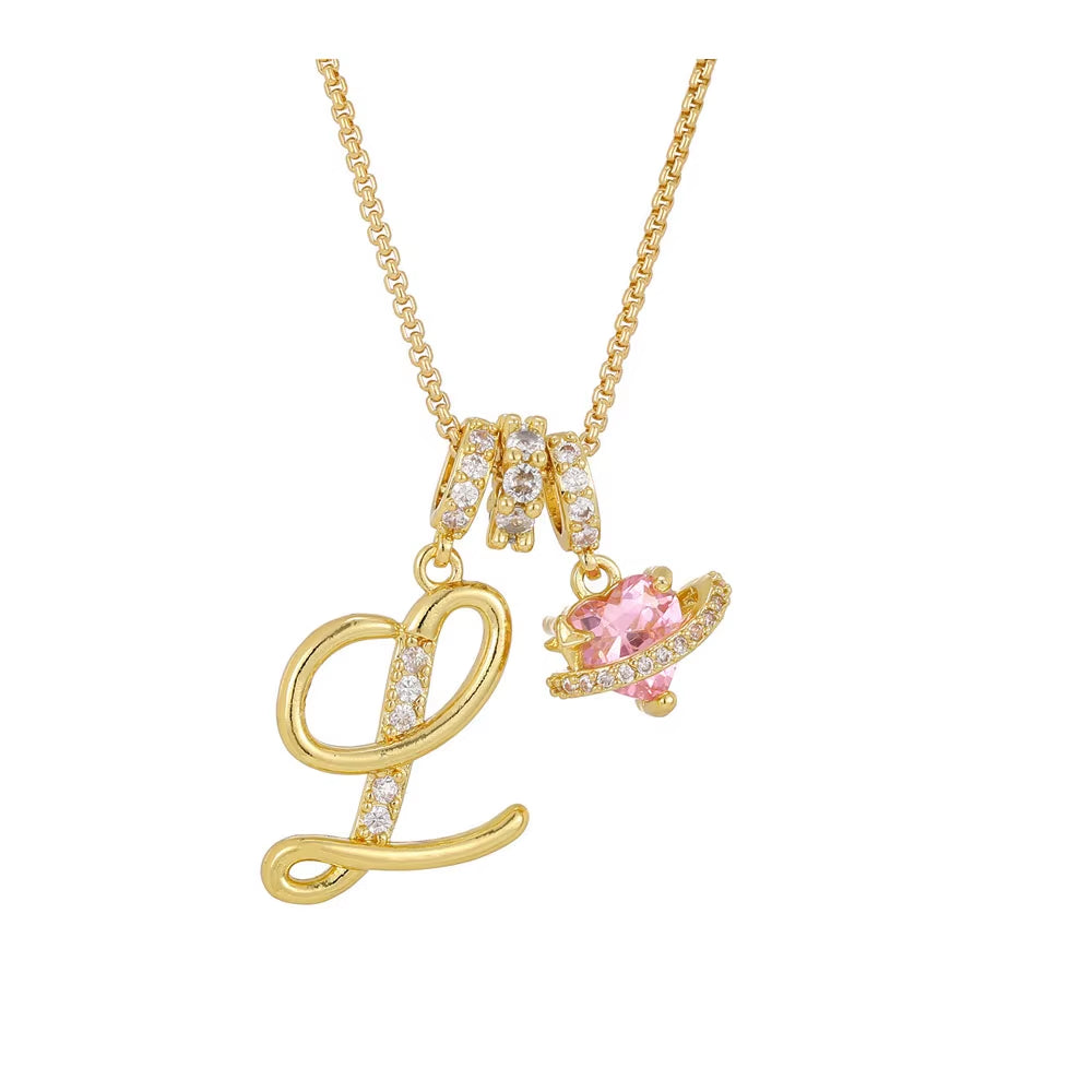 Women'S Initial Heart Necklace with Customizable Name Art Design Letter Jewelry Gold Chain Set Adjustable Size Hypoallergenic