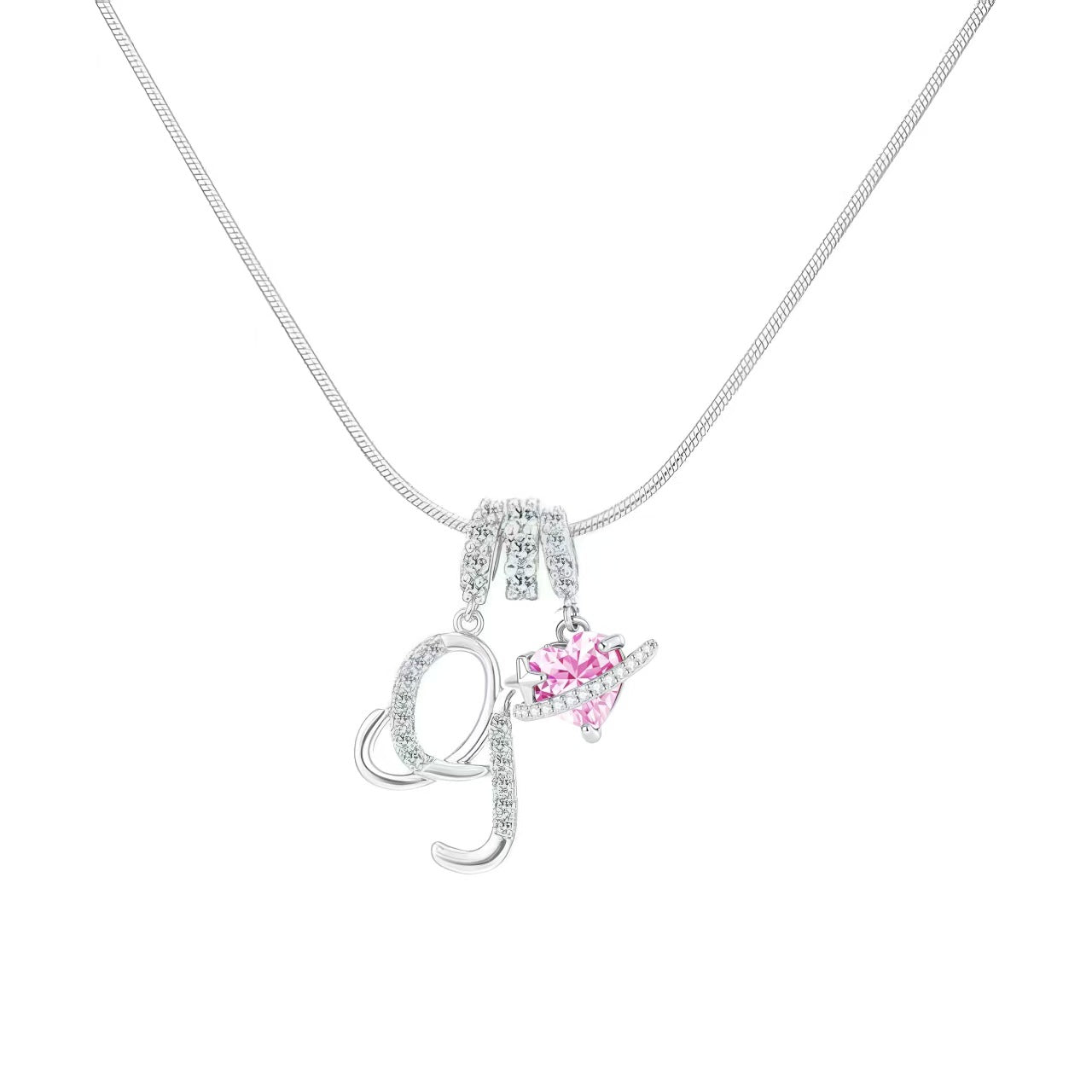 Women's Initial Heart Necklace - Silver