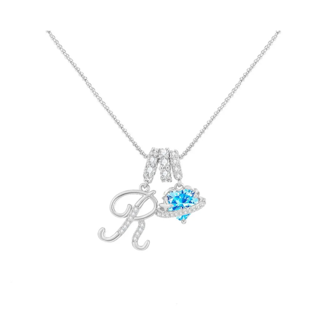 Heart-Shaped Necklace with the Initial of a Lady, Zircon Pendant, English Diamond Jewelry, Suitable for Friday