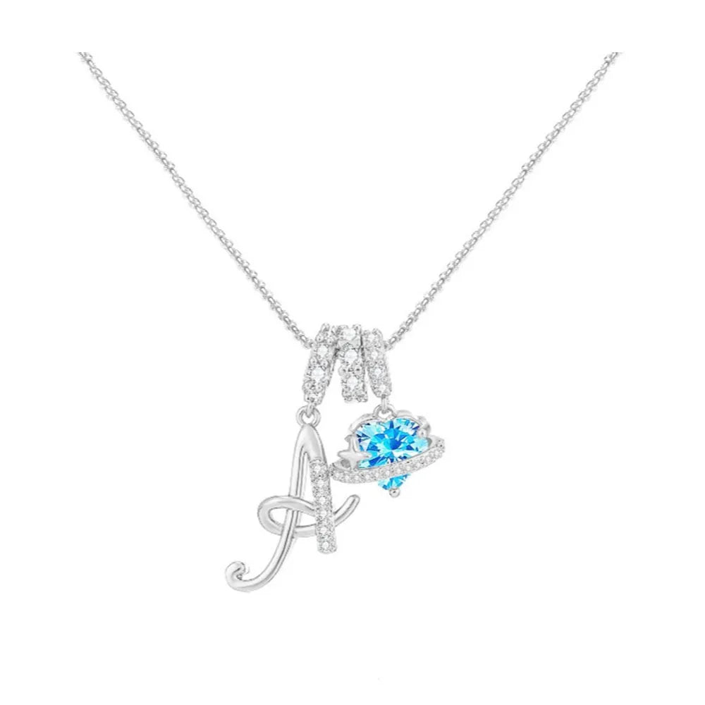 Heart-Shaped Necklace with the Initial of a Lady, Zircon Pendant, English Diamond Jewelry, Suitable for Friday