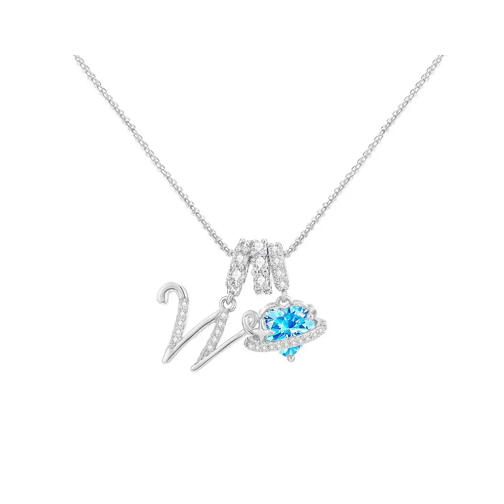 Heart-Shaped Necklace with the Initial of a Lady, Zircon Pendant, English Diamond Jewelry, Suitable for Friday
