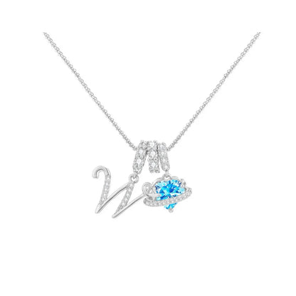 Heart-Shaped Necklace with the Initial of a Lady, Zircon Pendant, English Diamond Jewelry, Suitable for Friday