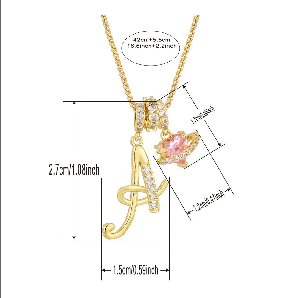 Heart-Shaped Necklace with the Initial of a Lady, Zircon Pendant, English Diamond Jewelry, Suitable for Friday