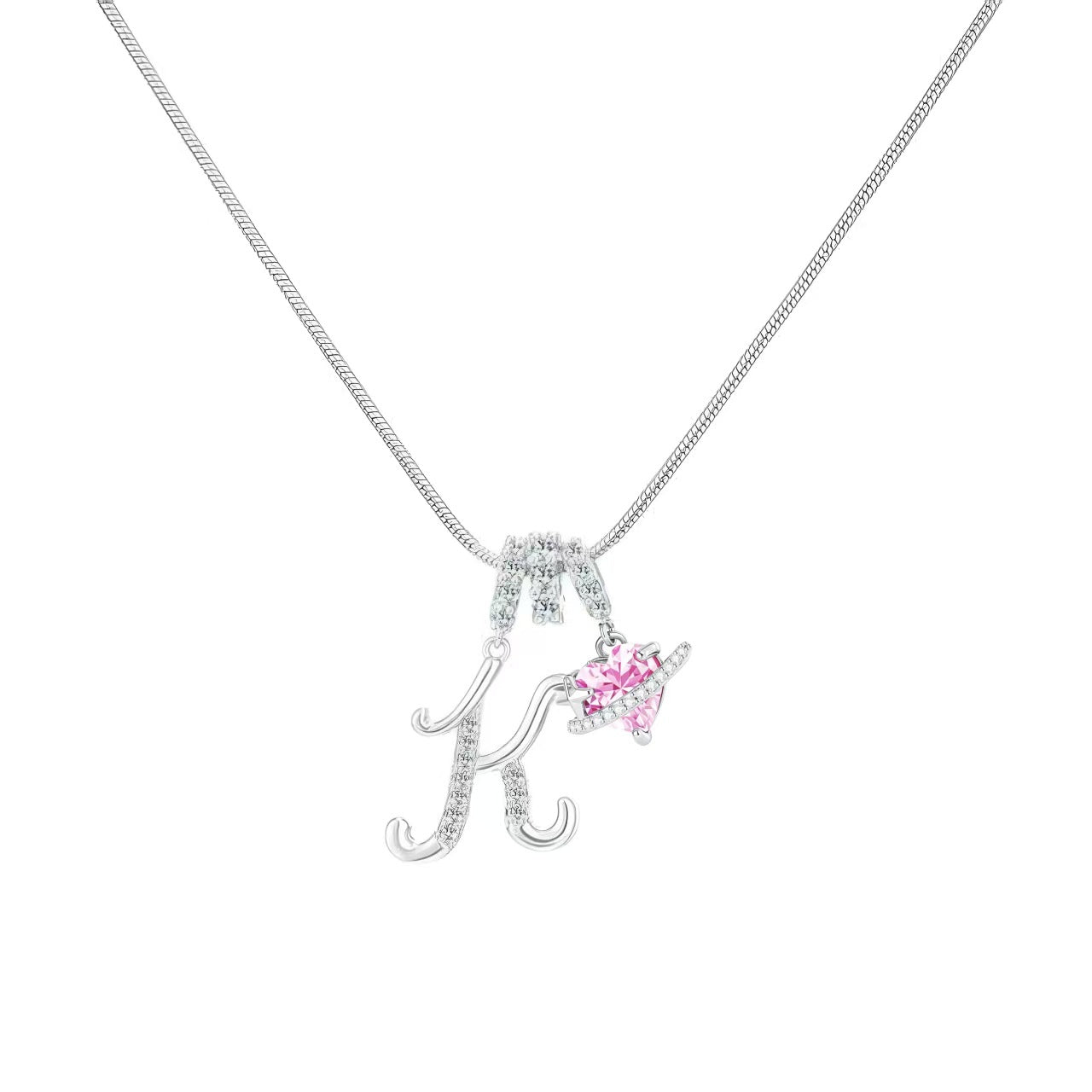 Women's Initial Heart Necklace - Silver