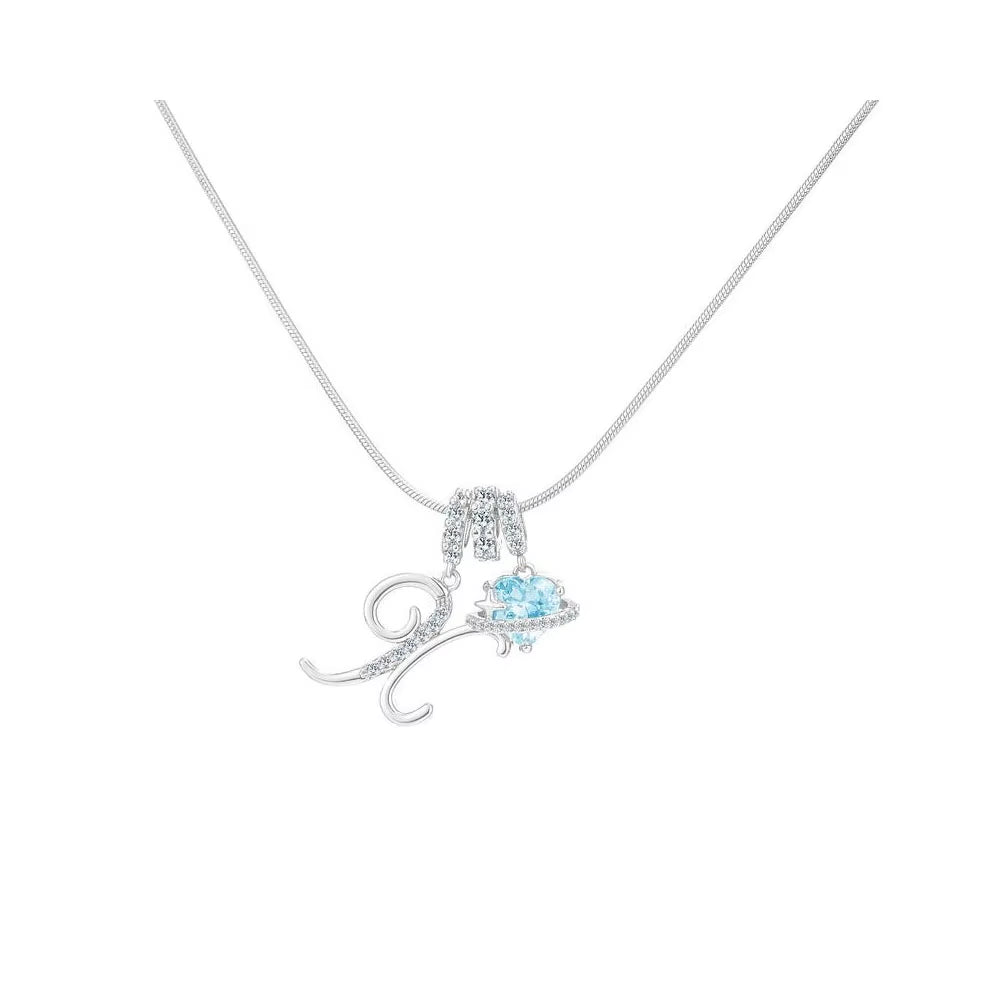Heart-Shaped Necklace with the Initial of a Lady, Zircon Pendant, English Diamond Jewelry, Suitable for Friday