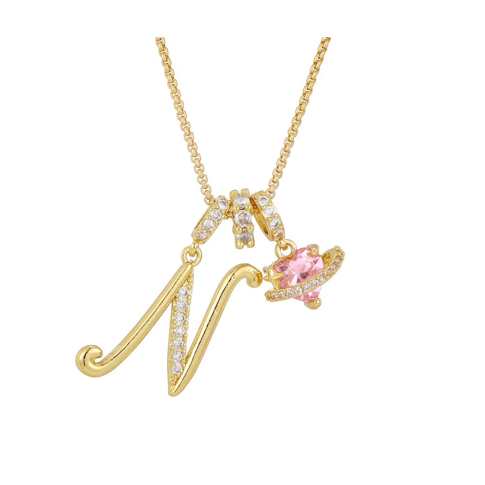 Women'S Initial Heart Necklace with Customizable Name Art Design Letter Jewelry Gold Chain Set Adjustable Size Hypoallergenic