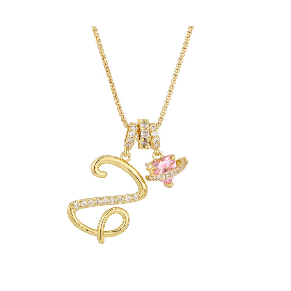 Women'S Initial Heart Necklace with Customizable Name Art Design Letter Jewelry Gold Chain Set Adjustable Size Hypoallergenic