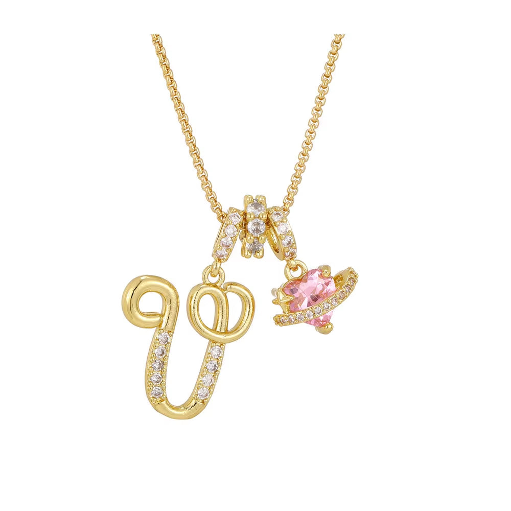 Women'S Initial Heart Necklace with Customizable Name Art Design Letter Jewelry Gold Chain Set Adjustable Size Hypoallergenic