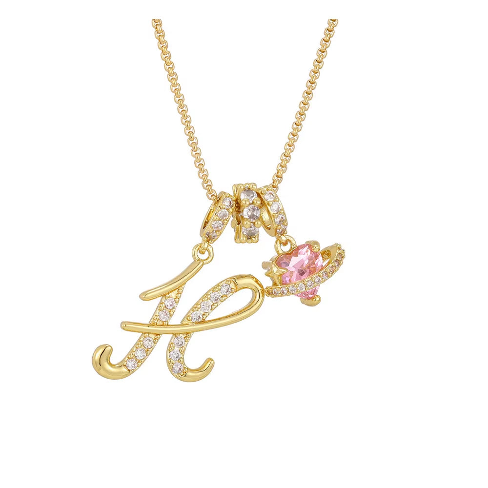 Women'S Initial Heart Necklace with Customizable Name Art Design Letter Jewelry Gold Chain Set Adjustable Size Hypoallergenic