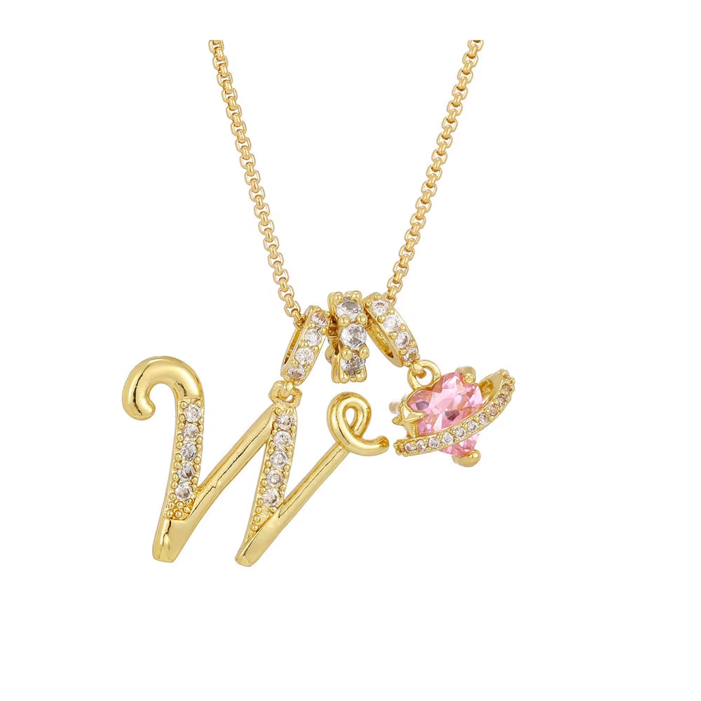 Women'S Initial Heart Necklace with Customizable Name Art Design Letter Jewelry Gold Chain Set Adjustable Size Hypoallergenic
