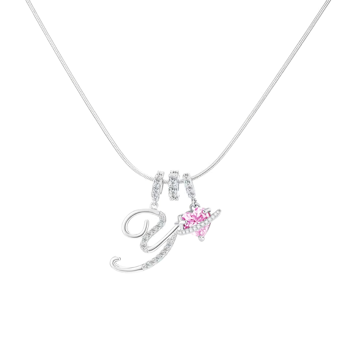 Women's Initial Heart Necklace - Silver