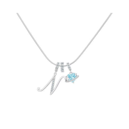 Heart-Shaped Necklace with the Initial of a Lady, Zircon Pendant, English Diamond Jewelry, Suitable for Friday