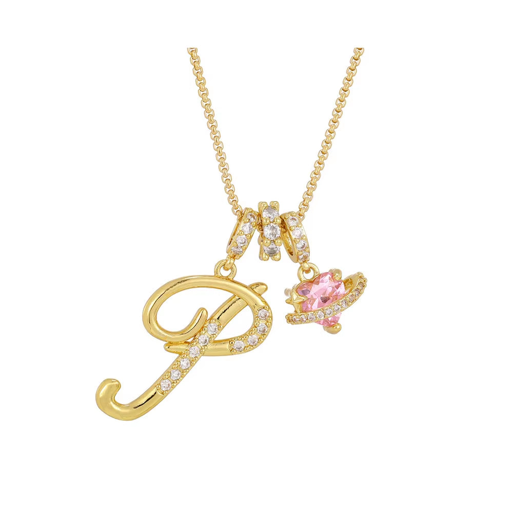 Women'S Initial Heart Necklace with Customizable Name Art Design Letter Jewelry Gold Chain Set Adjustable Size Hypoallergenic