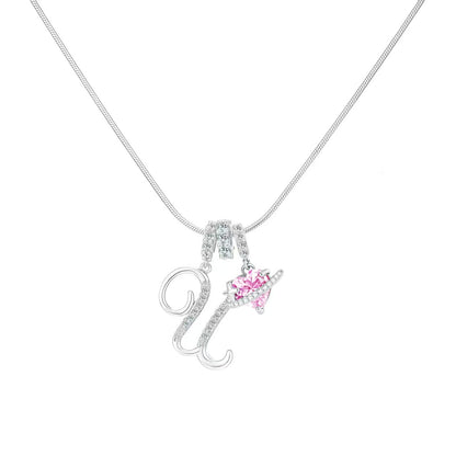 Women's Initial Heart Necklace - Silver