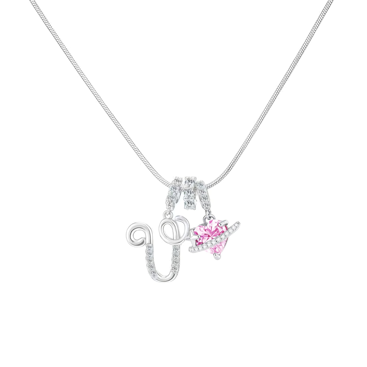 Women's Initial Heart Necklace - Silver